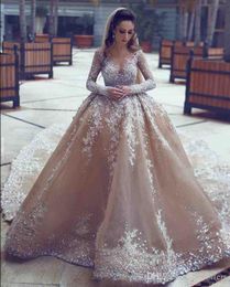 Gorgeous Long Sleeve Evening Dresses Court Train with Lace Appliques 2020 Arabic Dubai Pageant Party Wear Formal Prom Gowns Custom Made