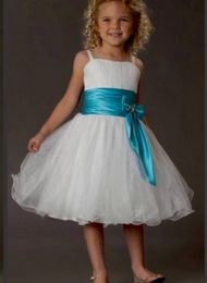 Wedding Party Events Kids Formal Wear Flower Girls Dresses For Weddings fine Straps Knee Length Bow Pageant Dress