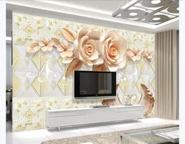 Leather soft pack square embossed pink rose swan 3d background mural home decoration Wall Papers For Walls 3D Papel De Parede