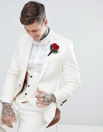 Brand New Groomsmen Notch Lapel Groom Tuxedos Ivory Men Suits Wedding/Prom/Dinner Best Man Blazer ( Jacket+Pants+Tie+Vest) G219