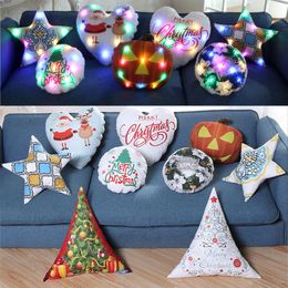 LED Light Luminous Pillow Covers Cushion Cover Christmas XMAS Santa Claus Reindeer Pillow Case Sofa Car Decoration Free DHL WX9-1500