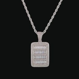 New Bling Cage Dog Tag Necklace & Pendant Men's Hip Hop Jewellery Free Steel Rope Chain Gold Colour Full Cubic Zircon For Gift