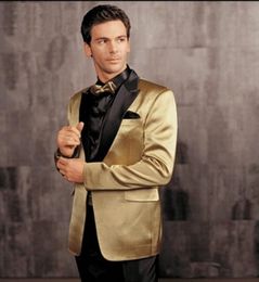 Classic Designe Gold Men Wedding Tuxedos Excellent Groom Tuxedos Popular Jacket Blazer Men Business Dinner/Darty Suit(Jacket+Pants+Tie) 502