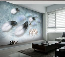 Custom Any Size Mural Wallpaper American Modern Fashion Colorful Feathers Couple Swan Living Room Bedroom Background Wall Decoration Mural W
