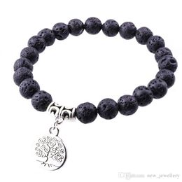 DIY 8mm Black Lava Stone Tree Of Life Bracelet Diy Aromatherapy Essential Oil Diffuser Bracelet Stretch Yoga Jewelry