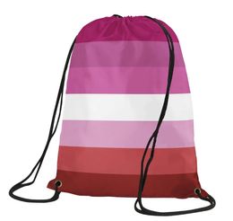 Lesbian Drawstring Backpack 35x45cm Polyester Printing Light Weight Durable New Pride Drawstring Bag 7 Stripes for Home Party