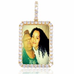 Fashion-custom photo pendant necklaces for men women luxury designer bling diamond picture frame pendants necklace wedding friend love gift