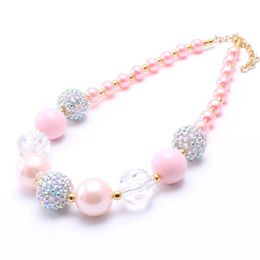 Pink Colour Kid Chunky Necklace Newest Designable Fashion Bubblegume Bead Chunky Necklace Jewellery For Baby Kid Girl