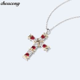 choucong Handmade Cross Pendants 5A Zircon Cz Real 925 Sterling silver Wedding Pendant with Necklace for women Bridal Jewellery