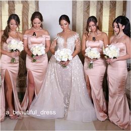 Wholesale Price Split Bridesmaid Dresses Off the Shouder Satin Sleeveless Mermaid Bridesmaid Dress For Wedding Party Outdoor