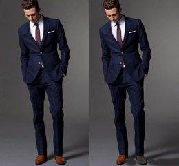 Best Dark Blue Men Suit Tailor Handmade Suit Bespoke Best Tuxedos Wedding Suits For Men Slim Fit Groom Tuxedos For Men