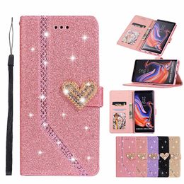 Magnetic Heart Diamond Glitter Flip Leather Wallet case for Samsung A10 A20 A30 A40 A50 A70 A20E S7 S8 S9 PLUS NOTE8 NOTE9 J330 J530