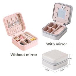 Portable jewelry case packing PU Leather Jewelry Box Makeup organizer Cosmetic box&Mirror travel earring Ring casket