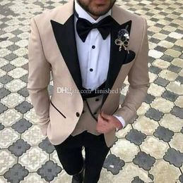 Very Good One Button Groom Tuxedos Peak Lapel Men Suits 3 pieces Wedding/Prom/Dinner Blazer (Jacket+Pants+Vest+Tie) W553
