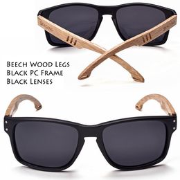 Beech Wood Men Sunglasses Polarized Wooden Sun Glasses for Women Blue Green Lens Handmade Fashion Brand Cool UV400