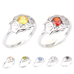 Gorgeous Cute Mix Color925 Silver Onyx Topaz Citrine Gems Flower shape Rings Engagement Anniversary Gift CZ Rings For Women's