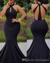 2019 Black Backless Prom Dress Mermaid Long High Neck Formal Holidays Wear Graduation Evening Party Gown Custom Made Plus Size