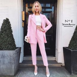 Pink Women Prom Suits Notched Lapel Wedding Guest Wear For Lady Tuxedos Ankle Length Evening Formal Blazers One Button Jacket And Pants