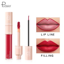 Pudaier Double-ended Lipgloss Lips Makeup Waterproof Matte Lip Gloss Lip liner Pencil Nude Matte Liquid Lipsticks