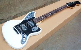 Factory Hot White Electric Guitar with Black Headstock,Rosewood Fingerboard,Black Pickguard,Chrome Hardwares,can be customized.