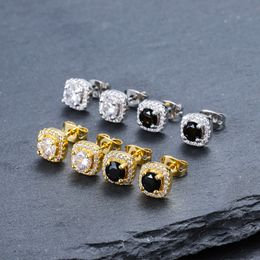 Mens Hip Hop Stud Earrings Jewellery High Quality Fashion Round Gold Silver Black Diamond Earring