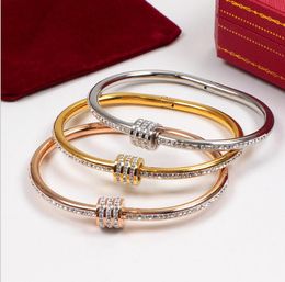 Korean full diamond ring bracelet round titanium steel screw letter Bracelet 18K Gold Bracelet