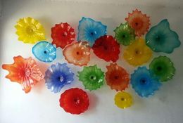 Latest Multi Colour Murano Plates Lamp Scallop Edges Mouth Blown Glass Flower Wall Art Lamps Decorative Style Lights