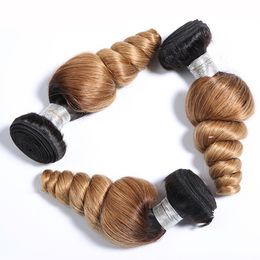 T1B/27 Brazilian Loose Wave Bundles 2 Tone Ombre Human Hair Weave 3/4 PCS Black to Light Blown Spring Loose Curl Hair