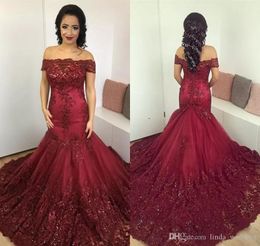 2019 Arabic Dubai Burgundy Mermaid Evening Dress Appliques Celebrity Formal Holiday Wear Prom Party Gown Custom Made Plus Size
