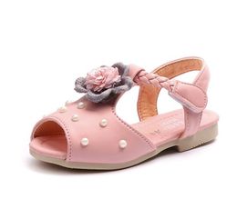 Summer Children Shoes Flower Baby Girls Beach Pearl Toddler Sandals For Kids Girl Princess Hook And Loop Sandals Shoes Size 21- 30