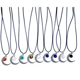 12mm Reiki Stones Ball Turquoise Pink Quartz Vintage Moon Frame Charms Pendant Necklace for Women Men Gift Accessories