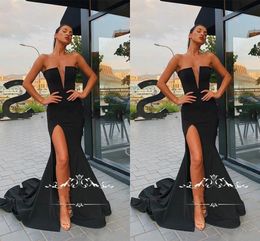 African Yousef Aljasmi Sexy Plus Size Black Mermaid Evening Dresses High Side Split Arabic Abendkleider Formal Dresses Evening Prom Gowns