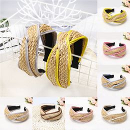 2020 Bohemian Hairband Weave Straw Knotted Headband For Women Cross Handmade Hair Hoop Bazel Hairbands Hair Accessories