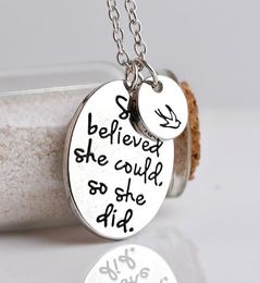 Fashion- Necklace she believed she could so she did Disc Swallow Charms Pendant Necklace For Women Friendship Inspirational Jewelry Gift