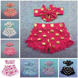 Kids Sequins Polka Dot Shorts Baby Girl Tassel Short Pants Headbands Set kids Shorts Pom Pom Short children Shorts Leopard Outfits C268