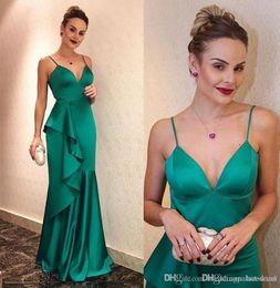 Sexy New Amazing Green Mermaid Prom Dresses Spaghetti Straps V Neck Backless Sleeveless Formal Party Gowns Evening Dress Robe De Soiree