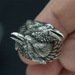 EYHIMD Viking Men Two Entwined Ravens Ring Norse Mythology Silver Colour Odin Crow Stainless Steel Rings Nordic Amulet Jewellery