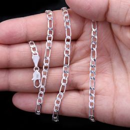 2mm Figaro Chain Necklaces for Men 3:1 925 Sterling Silver Plated Flat Design Women Fashion Chain Jewellery DIY Accesories 16 18-30 Inches