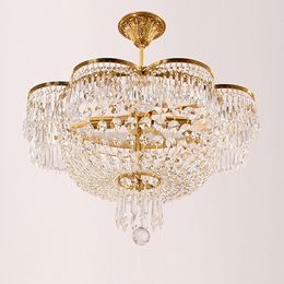 LED Modern 100% Brass Crystal Chandelier Romantic Luxurious French Copper Crystal Chandeliers Lights Fixture Bedroom Home Indoor Lighting