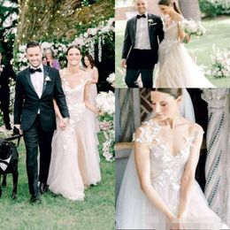 Sukienki wiejskie Wspaniałe krótkie rękawy na czapkę Tiul d Floral Applique klejnot sheer szyi ślub ślubna suknia ślubna vestido de novia e