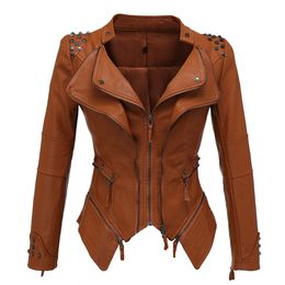 Rivet Sequined Tassel Women's Pu Leather Jackets Punk Motorcycle Biker Zip Spliced Woman's Faux Fur Short Coats WP011