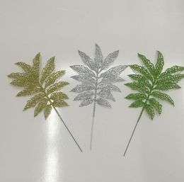 20pcs 27cm Glitter Powder Leaf Branch For Flower Arrangement Accessories Christmas Party Home Wedding Garden Decoration