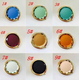 Metal Pocket Mirror Makeup Fold Round Crystal Compact Mirror Portable Cute Metal Double Side 12Color by 100pcs dhl