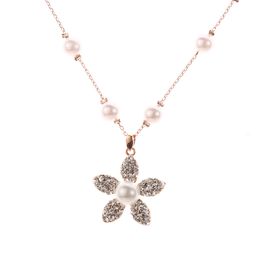 Wholesale-gold fashion designer cute sweet short woman classic elegant pearl choker statement necklace with crystal flower pendant