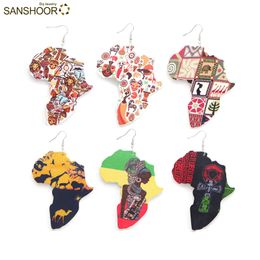 SANSHOOR Customized Mixed One Side Printed Animal World Ankh Sign African Woman Map Wooden Earrings 6Pairs