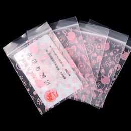 Pink Bird Pattern Plastic Bags Clear Grip Self Press Seal Pouch Resealable Zip Lock Clear Jewelry Ring Buttons Bags Mini size