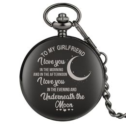 Fashion Classical Watches Full Black I LOVE YOU TO MY Mom Dad Wife Husaband Unisex Quartz Pocket Watch Pendant Chain Family Gift272E