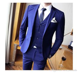 New Arrivals One Buttons Royal Blue Groom Tuxedos Peak Lapel Groomsmen Best Man Suits Mens Wedding Suits (Jacket+Pants+Vest+Tie)