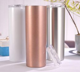 12pcs 600ml 20oz Stainless Steel Skinny Tumbler Vacuum Insulation Straight Car Cup Beer Coke Cup with Lids