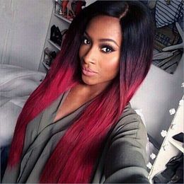 Straight Synthetic Wigs Black And Red Gradient Coloured Long Hair Wholesale